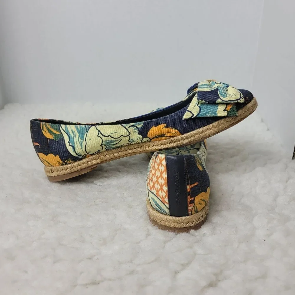 Tory Burch Tamsin Womens Espadrille Shoes Size 7B Floral Print Flat Slip On